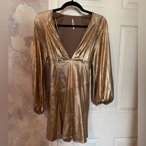 Free People Good as Gold Metallic Mini